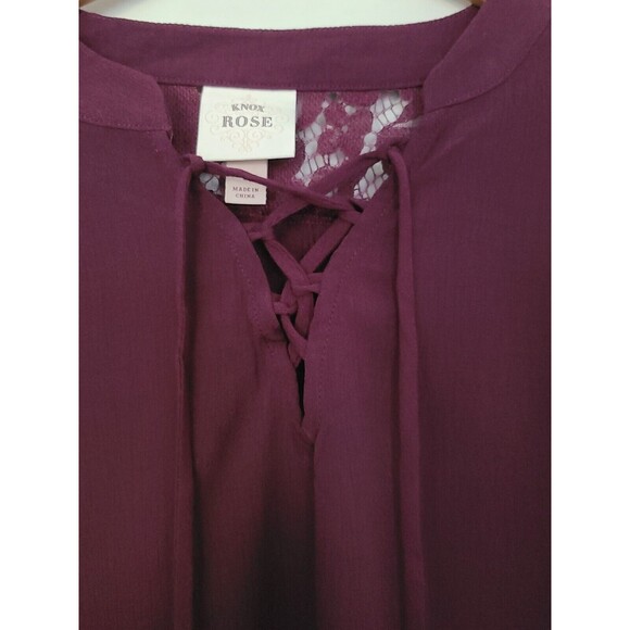 NWT Knox Rose Womens Boho Bell Sleeve Blouse Tunic Top Burgundy Red Lace Size S - Picture 5 of 10